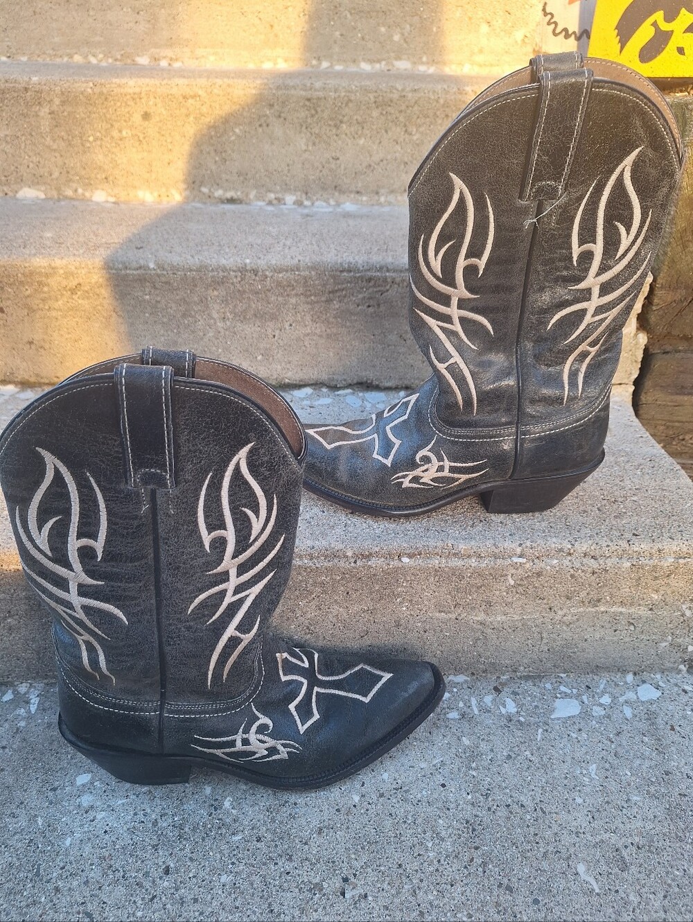 Justin Bent Rail cross western boots women’s leather embroidered cowboy boots